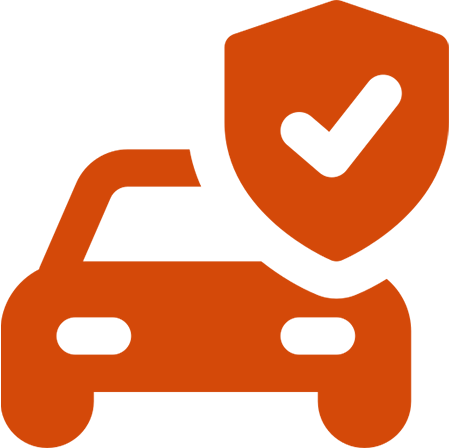 Car icon with a shield and check mark, symbolizing vehicle insurance and protection. Represents safety and security in automotive coverage.